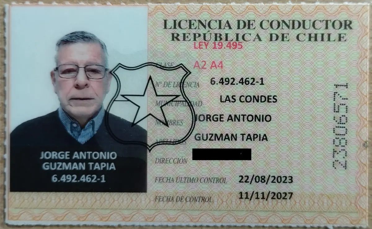 Licencia de Conducir clase A2 A4 de Jorge Antonio Guzmán Tapia, otorgada por la Municipalidad de Las Condes